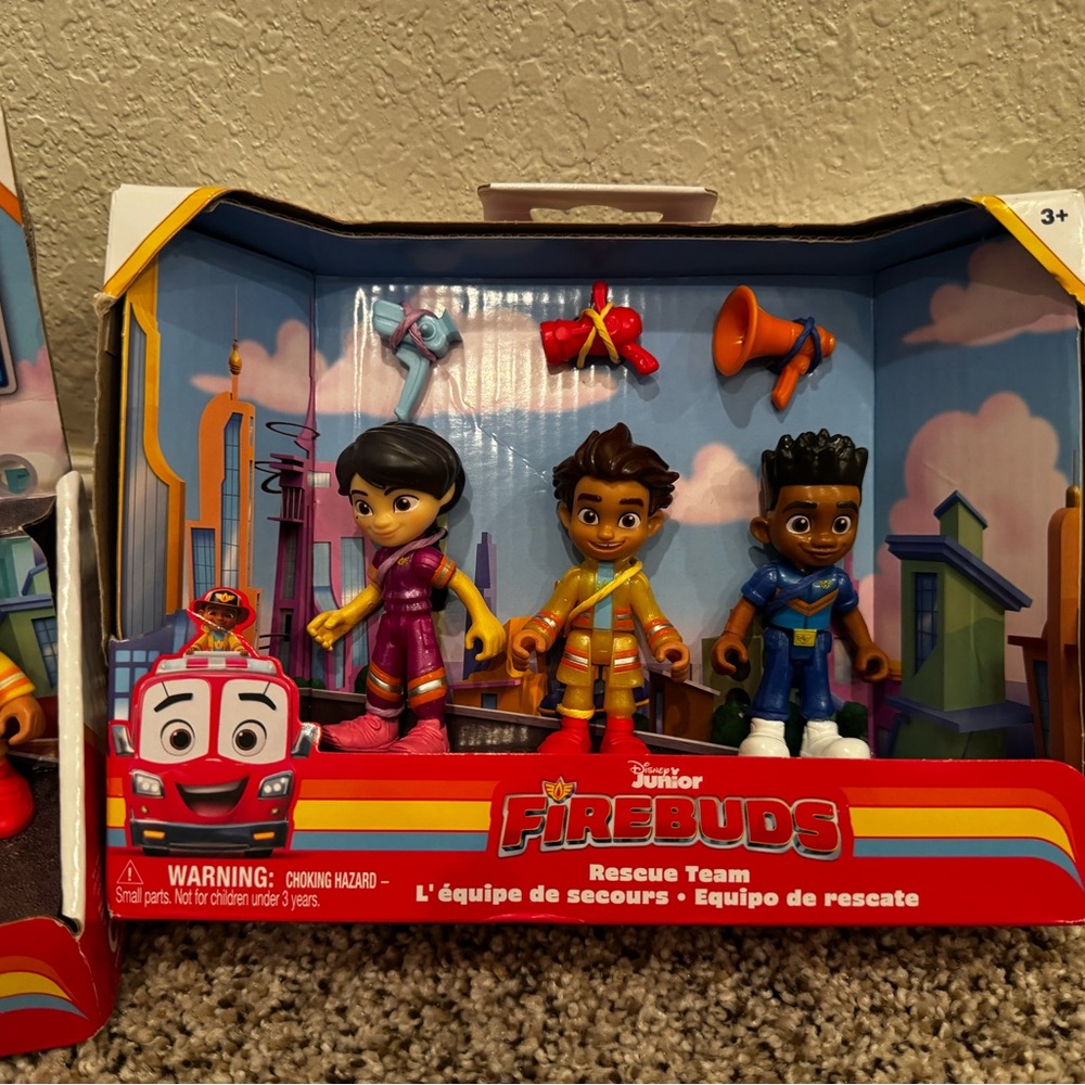 Firebuds Disney Jr characters and toy.